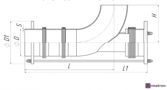 Компенсатор сильфонный DN1200 PN3 PMB-AELXS-1200-0030-026-1900-N1 разгруженный приварной, с отводом, с увеличенной сдвиговой деформацией BHC Jilove, s.r.o.